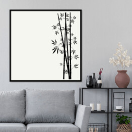 Plakat w ramie Bambusowe łodygi z liśćmi na białym tle - ilustracja
