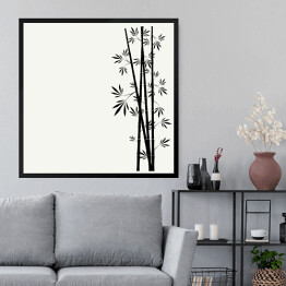 Obraz w ramie Bambusowe łodygi z liśćmi na białym tle - ilustracja