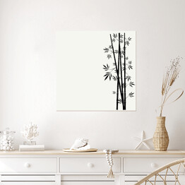 Plakat samoprzylepny Bambusowe łodygi z liśćmi na białym tle - ilustracja