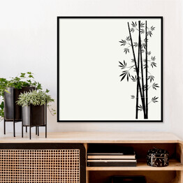 Plakat w ramie Bambusowe łodygi z liśćmi na białym tle - ilustracja