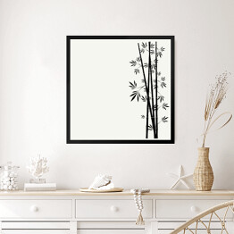Obraz w ramie Bambusowe łodygi z liśćmi na białym tle - ilustracja