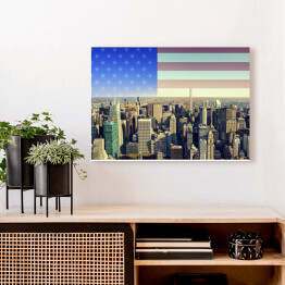Obraz na płótnie Panorama Nowego Jorku z amerykańską flagą w tle