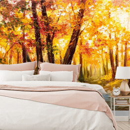 Fototapeta winylowa zmywalna Jesienny las blisko rzeki w pomarańczowych barwach