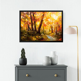 Obraz w ramie Jesienny las blisko rzeki w pomarańczowych barwach