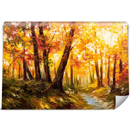 Fototapeta winylowa zmywalna Jesienny las blisko rzeki w pomarańczowych barwach