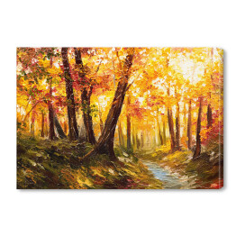 Obraz na płótnie Jesienny las blisko rzeki w pomarańczowych barwach