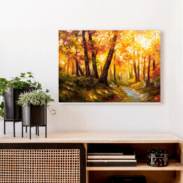 Obraz na płótnie Jesienny las blisko rzeki w pomarańczowych barwach