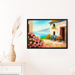 Obraz w ramie Obraz olejny - dom blisko morza latem