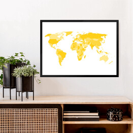 Obraz w ramie Mapa świata z wielokątów w odcieniach koloru żółtego