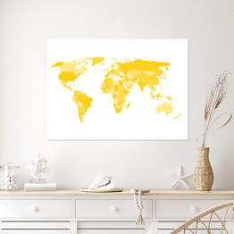 Plakat Mapa świata z wielokątów w odcieniach koloru żółtego