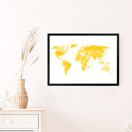 Obraz w ramie Mapa świata z wielokątów w odcieniach koloru żółtego