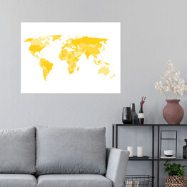 Plakat Mapa świata z wielokątów w odcieniach koloru żółtego