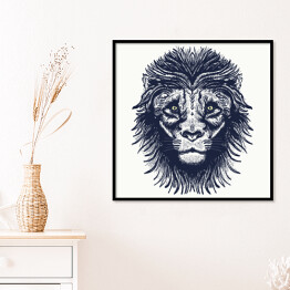 Plakat w ramie Realistyczny portret lwa w odcieniach szarości