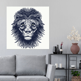 Plakat samoprzylepny Realistyczny portret lwa w odcieniach szarości