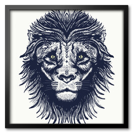 Obraz w ramie Realistyczny portret lwa w odcieniach szarości