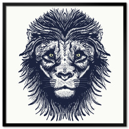Plakat w ramie Realistyczny portret lwa w odcieniach szarości