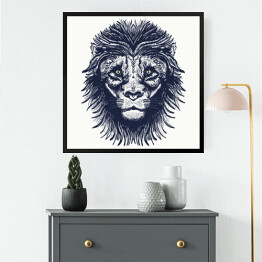 Obraz w ramie Realistyczny portret lwa w odcieniach szarości