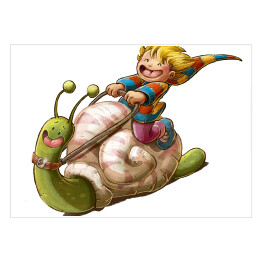 Plakat Dziecko z pędzącym ślimakiem