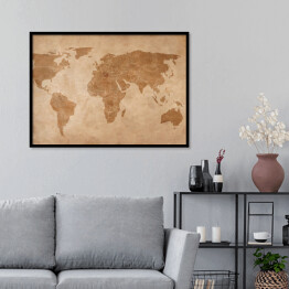 Plakat w ramie Mapa świata na starym kawałku papieru