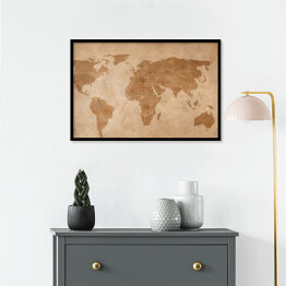 Plakat w ramie Mapa świata na starym kawałku papieru