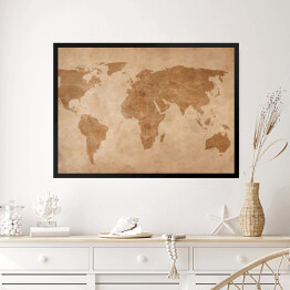 Obraz w ramie Mapa świata na starym kawałku papieru