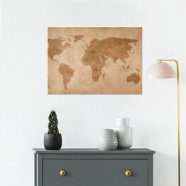 Plakat samoprzylepny Mapa świata na starym kawałku papieru