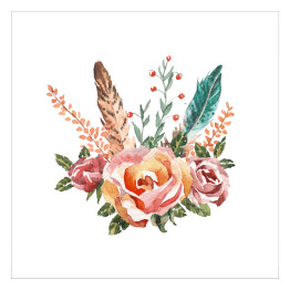 Plakat samoprzylepny Bukiety kwiatów w stylu boho - wiosenne kwiaty i piórka 