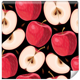Tapeta winylowa zmywalna w rolce Czerwone jabłka i plasterki jabłka na ciemnym tle