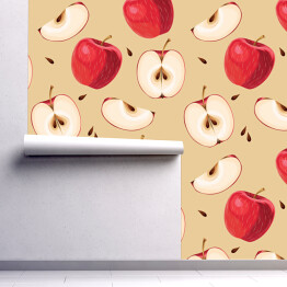 Tapeta samoprzylepna w rolce Czerwone jabłka i plasterki jabłka