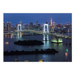 Plakat samoprzylepny Panorama most nocą, Tokio, Japonia