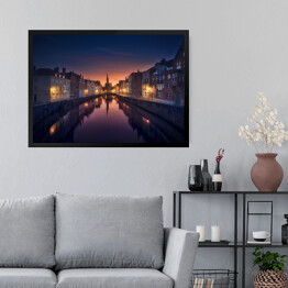 Obraz w ramie Oświetlone Brujas Sunset w Belgii nocą