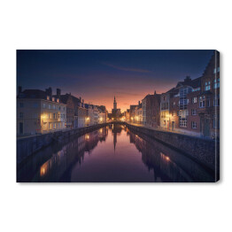 Obraz na płótnie Oświetlone Brujas Sunset w Belgii nocą