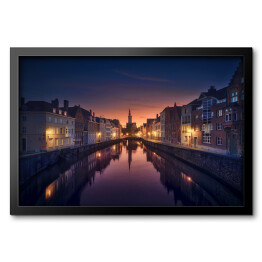 Obraz w ramie Oświetlone Brujas Sunset w Belgii nocą