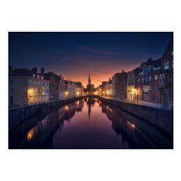Plakat samoprzylepny Oświetlone Brujas Sunset w Belgii nocą