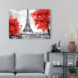 Obraz na płótnie Widok na Paryż w czerwonym, białym i czarnym kolorze