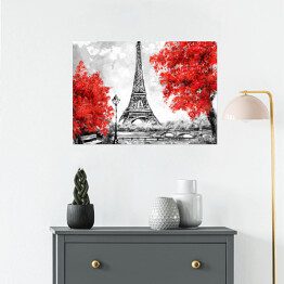 Plakat samoprzylepny Widok na Paryż w czerwonym, białym i czarnym kolorze