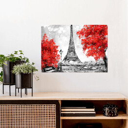 Plakat Widok na Paryż w czerwonym, białym i czarnym kolorze