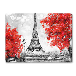Obraz na płótnie Widok na Paryż w czerwonym, białym i czarnym kolorze