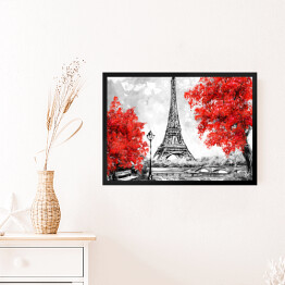 Obraz w ramie Widok na Paryż w czerwonym, białym i czarnym kolorze
