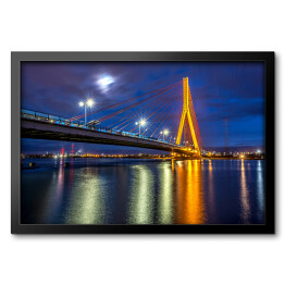 Obraz w ramie Most wiszący nad Wisłą w Gdańsku nocą