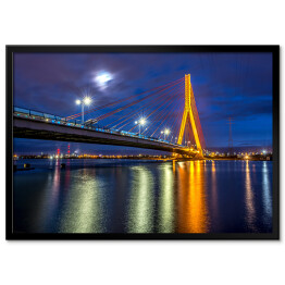 Plakat w ramie Most wiszący nad Wisłą w Gdańsku nocą