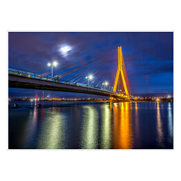 Plakat samoprzylepny Most wiszący nad Wisłą w Gdańsku nocą