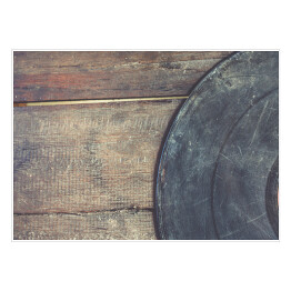 Plakat samoprzylepny Czarny winyl na tle starego drewna