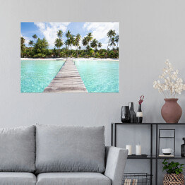 Plakat Rajska plaża z turkusową wodą i drewnianym molo