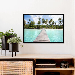 Plakat w ramie Rajska plaża z turkusową wodą i drewnianym molo