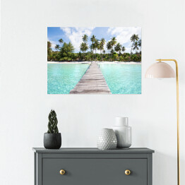 Plakat Rajska plaża z turkusową wodą i drewnianym molo