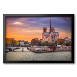 Obraz w ramie Francja z katedrą Notre Dame podczas zmierzchu