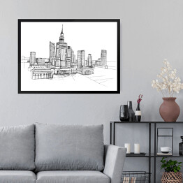 Obraz w ramie Panorama Warszawy - szkic na białym tle