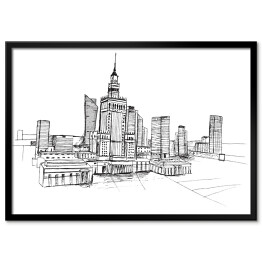 Panorama Warszawy - szkic na białym tle