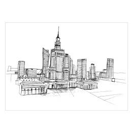 Plakat Panorama Warszawy - szkic na białym tle
